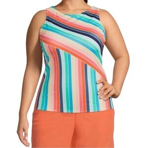 LANDS' END Pink and Blue Size 10 Chlorine Resistant High Neck Tankini Swim Top
